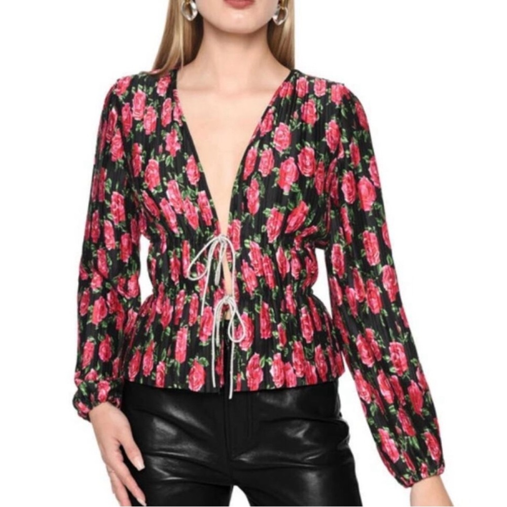 WAYF Payton NWT floral tie front sparkle top